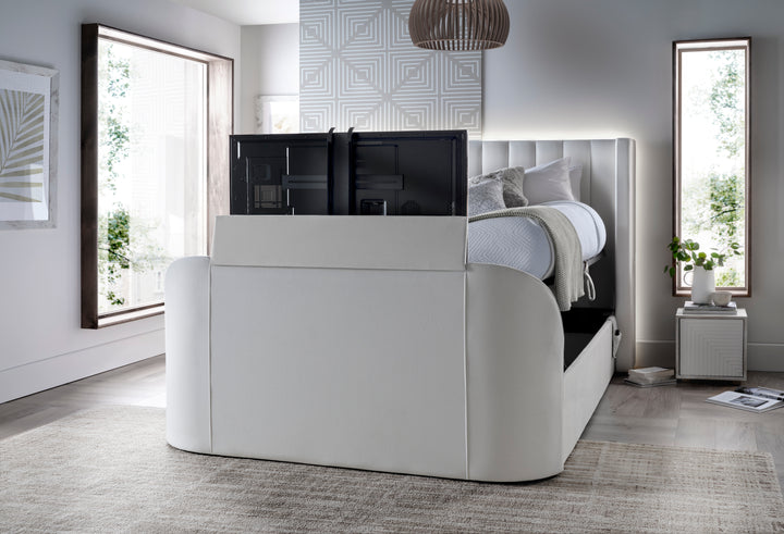 Astra Ottoman TV Bed in Cream Velvet with Dual USB Charging