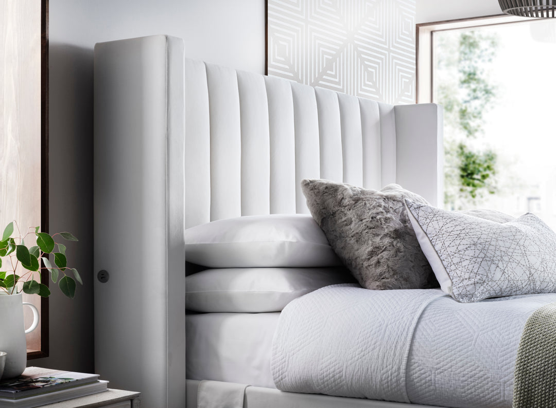 Astra Ottoman TV Bed in Cream Velvet with Dual USB Charging
