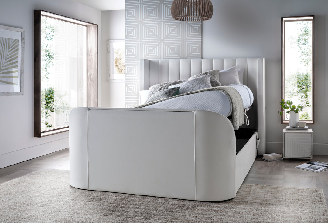 Astra Ottoman TV Bed in Cream Velvet with Dual USB Charging