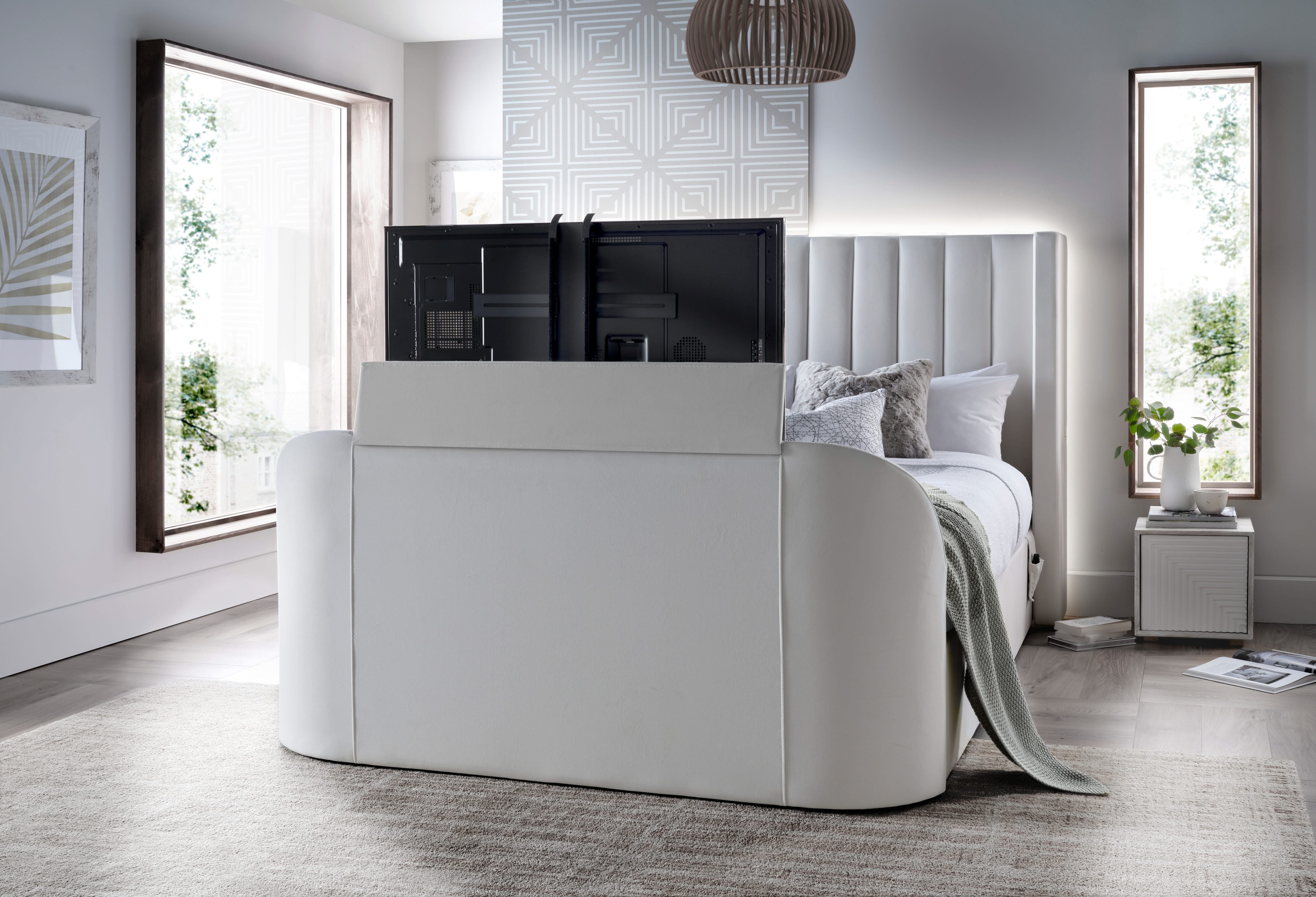 EX DISPLAY Astra Ottoman TV Bed in Cream Velvet