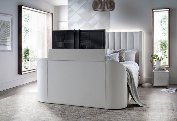 Astra Ottoman TV Bed in Cream Velvet with Dual USB Charging