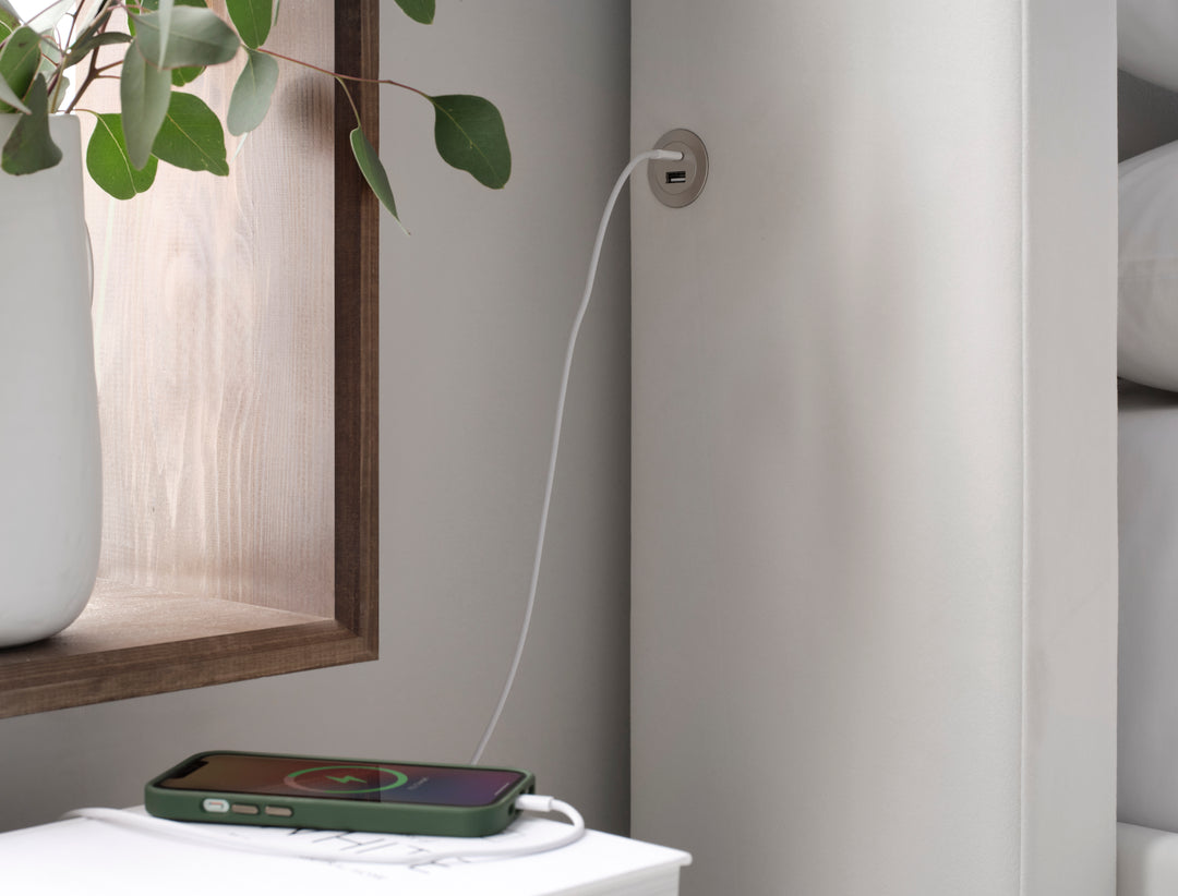 Astra Ottoman TV Bed in Cream Velvet with Dual USB Charging