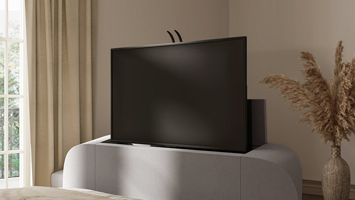 Astra Ottoman TV Bed in Grey Velvet with Dual USB Charging with £400 OFF!