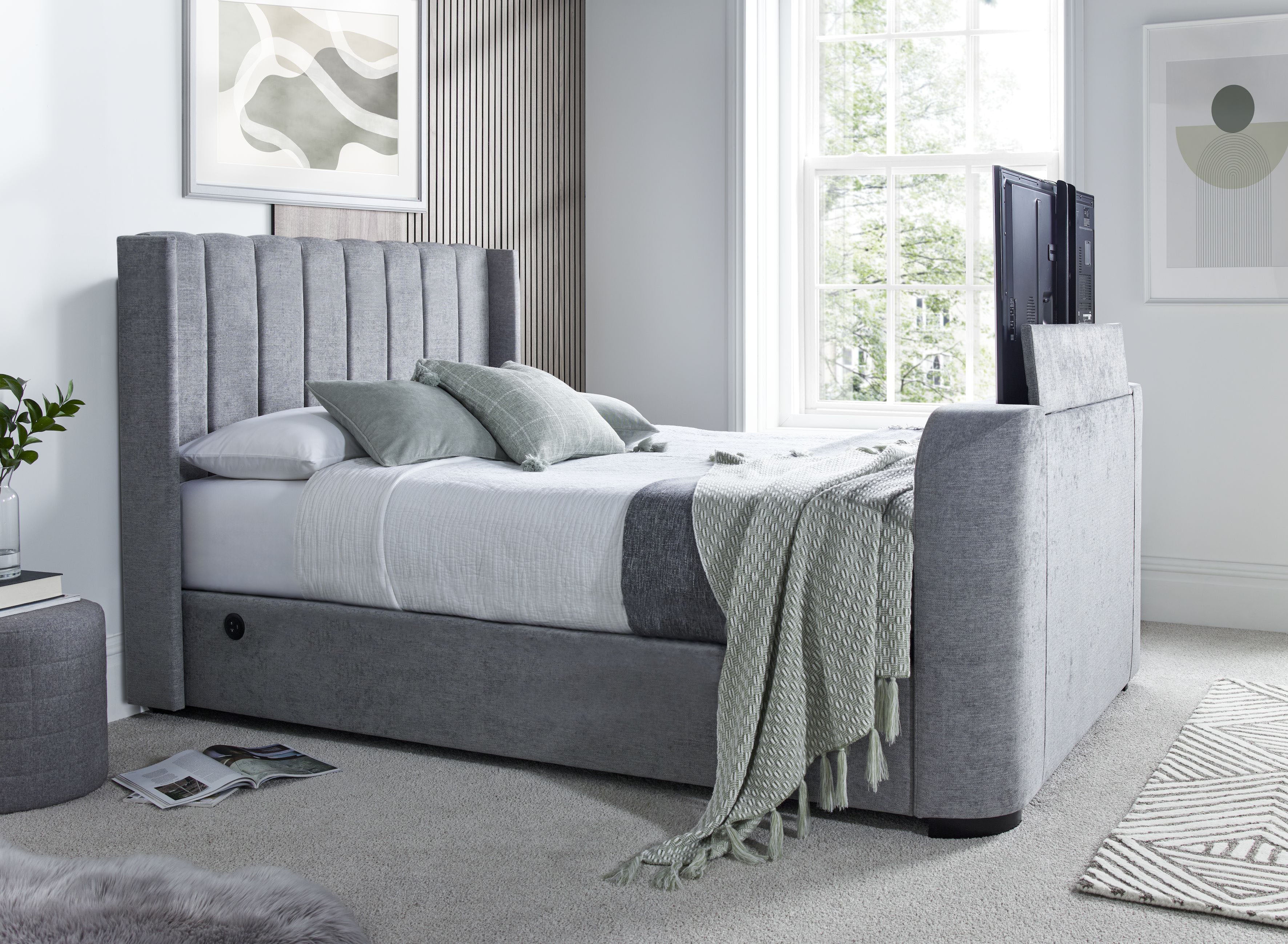 Double bed with a tv sales