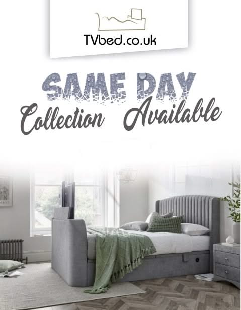 Essence Ottoman Storage TV Bed with USB Charging in Natural Cream Fabric.