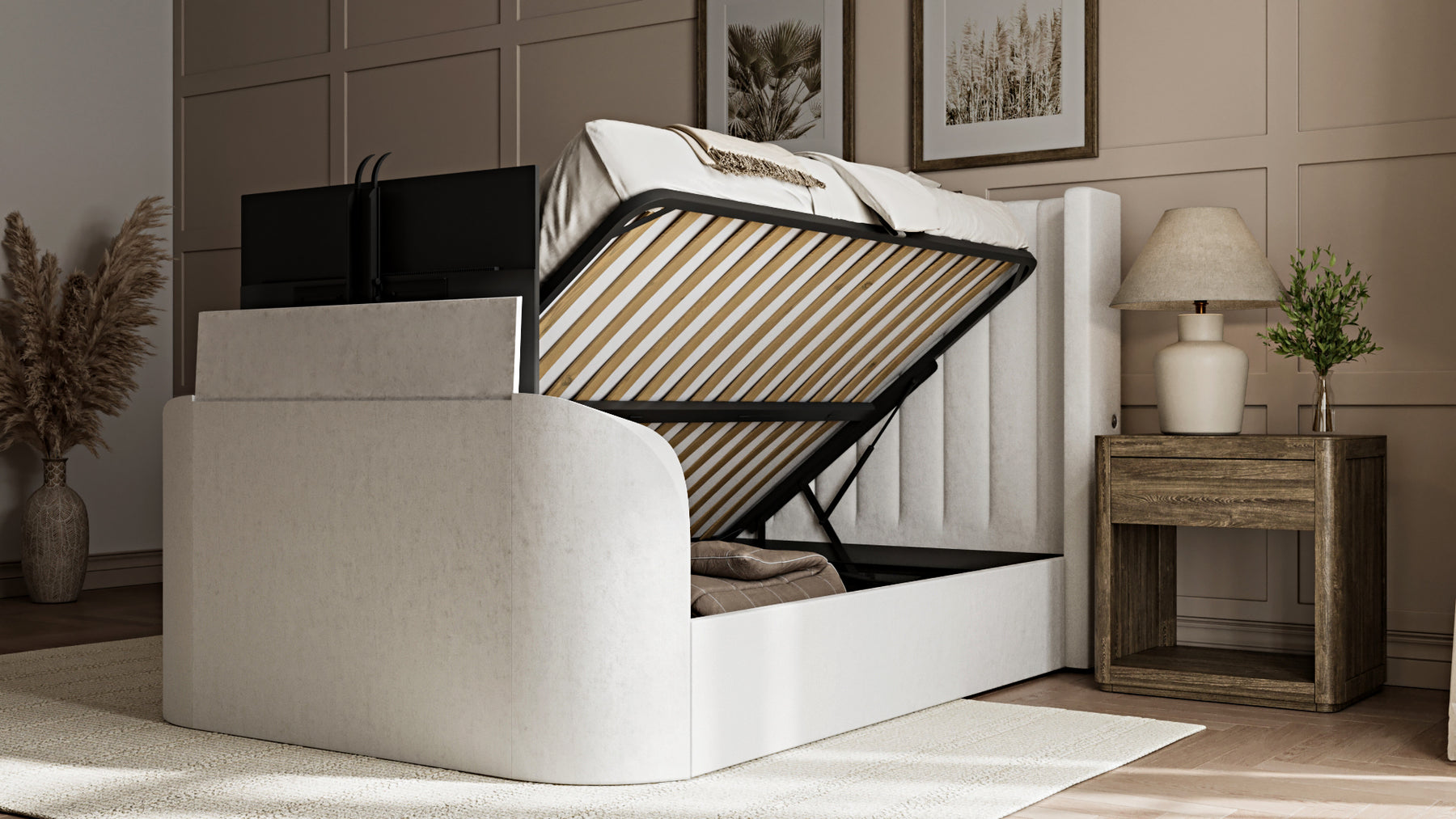 NEW Astra Ottoman TV Bed in Cream Velvet