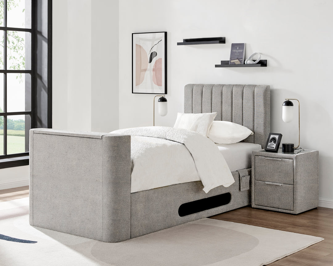 Lynx Single Ottoman TV Bed In Pebble Grey with USB Charging