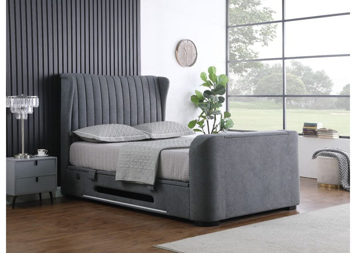 EX Display - Vogue 2.1 Sound Slate Grey Ottoman TV Bed in SUPER KING (Display Marks)