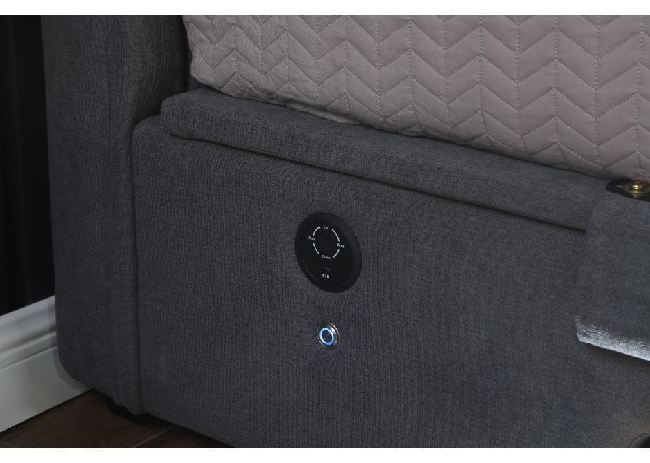 EX Display - Vogue 2.1 Sound Slate Grey Ottoman TV Bed in SUPER KING (Display Marks)