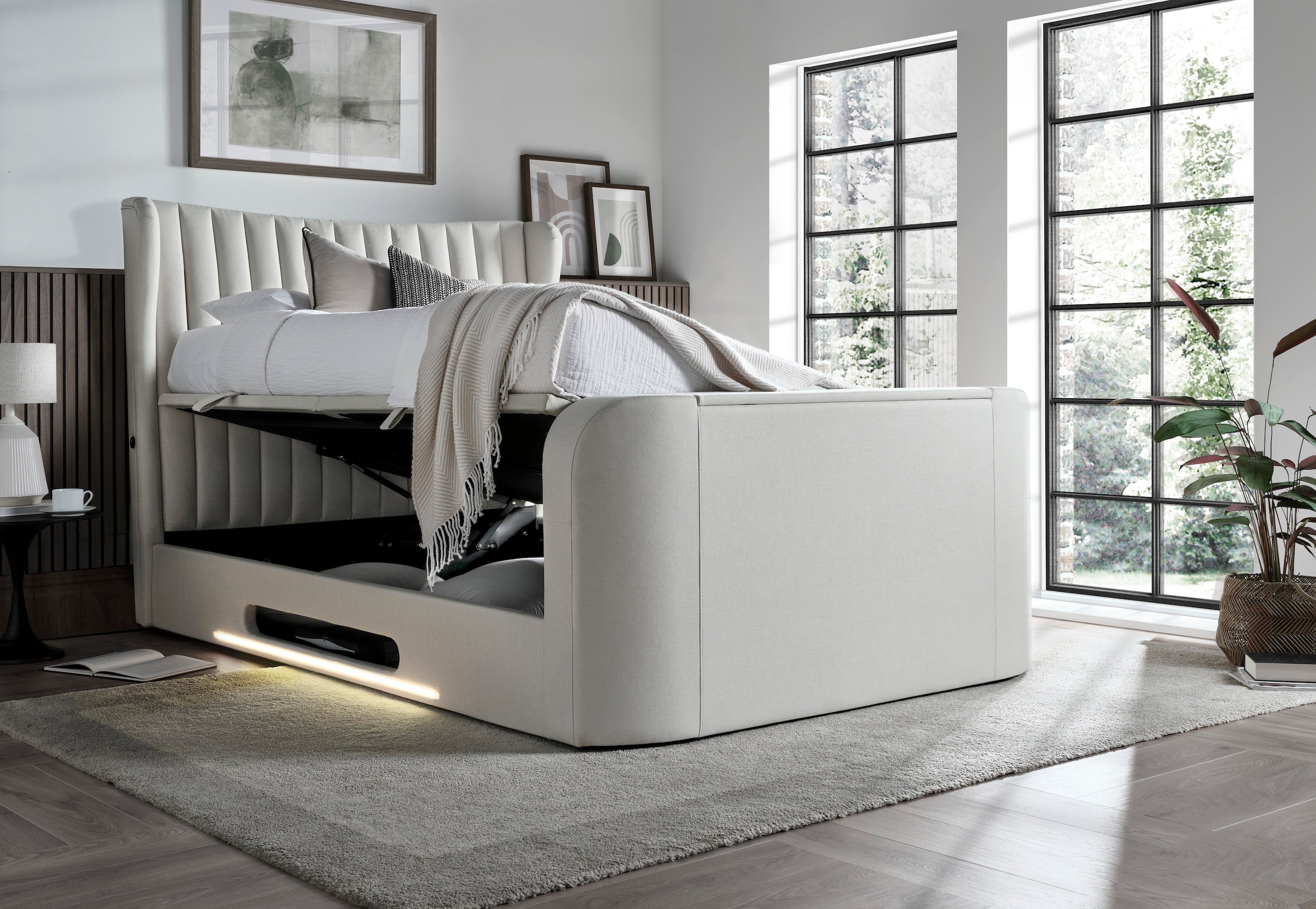 Vogue True Sound 5.1 Ottoman TV Bed in Light Stone