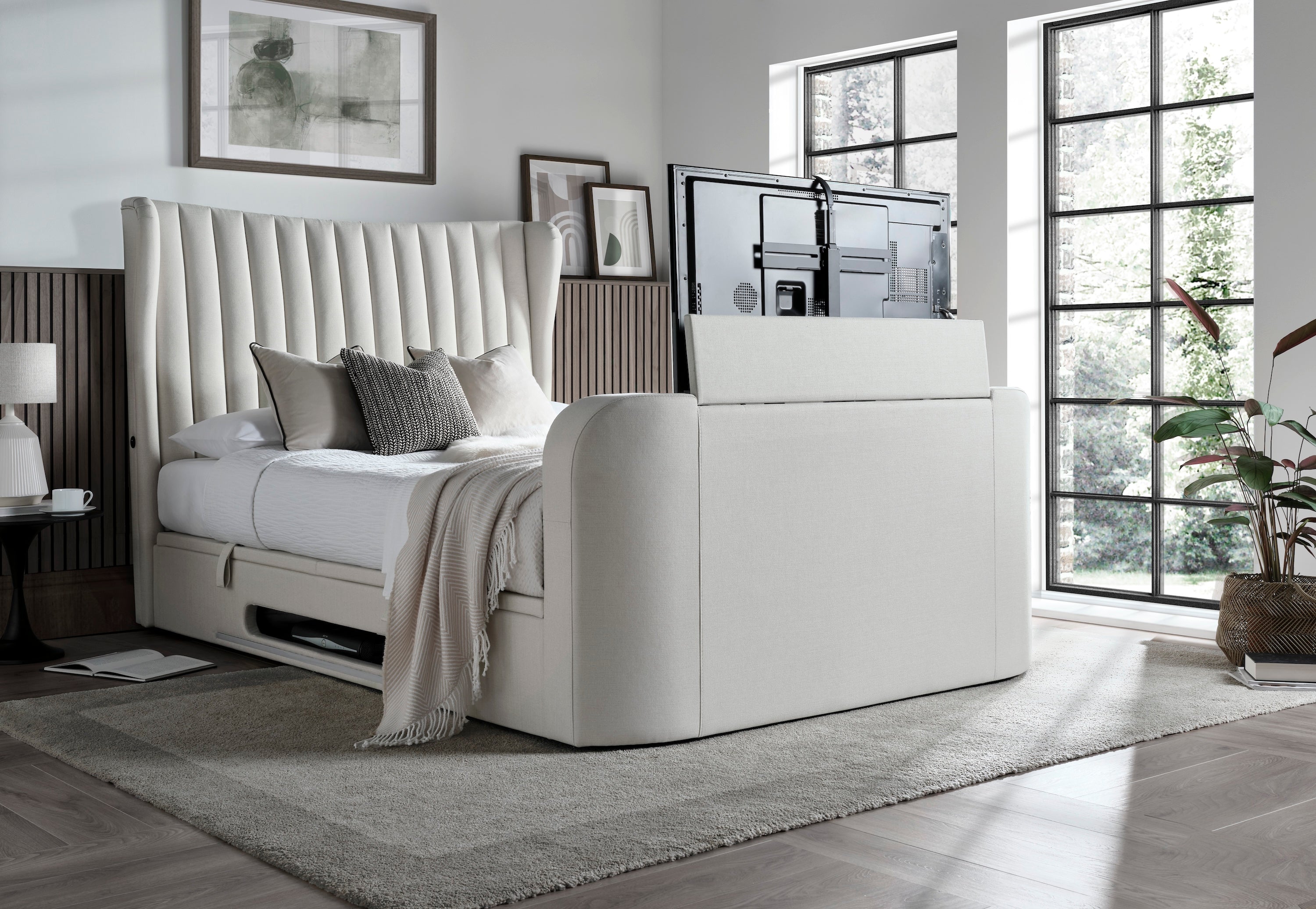 Vogue True Sound 5.1 Ottoman TV Bed in Light Stone