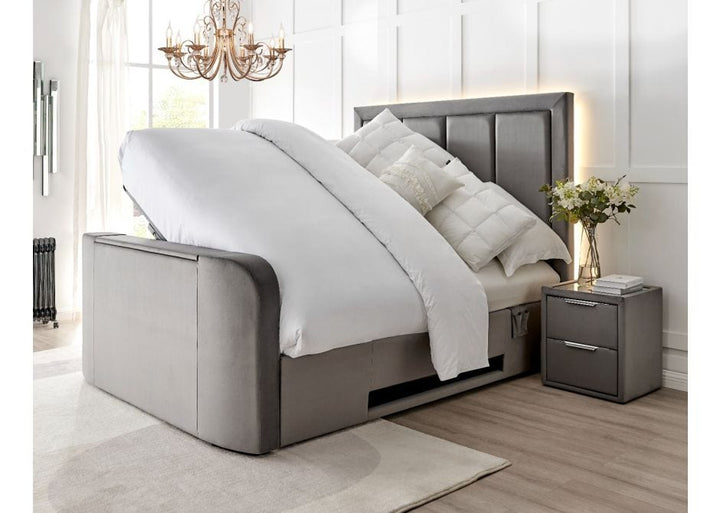 Limited Edition Harlem 4.1 Surround Sound Grey Velvet Ottoman TV Bed