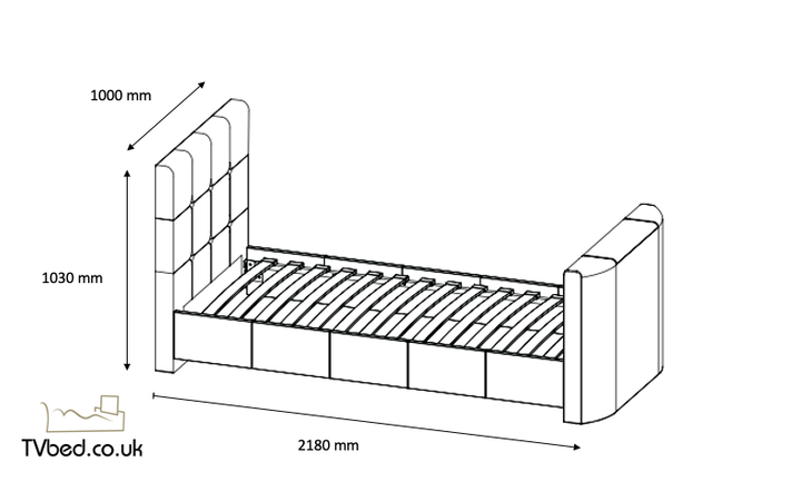Alpha Single TV Bed In Stone - 32" TV Capacity with USB Charging