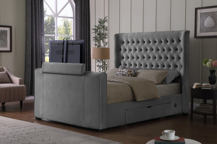 Winchester Grey Velvet Storage TV Bed with 15% OFF (Discount already applied)