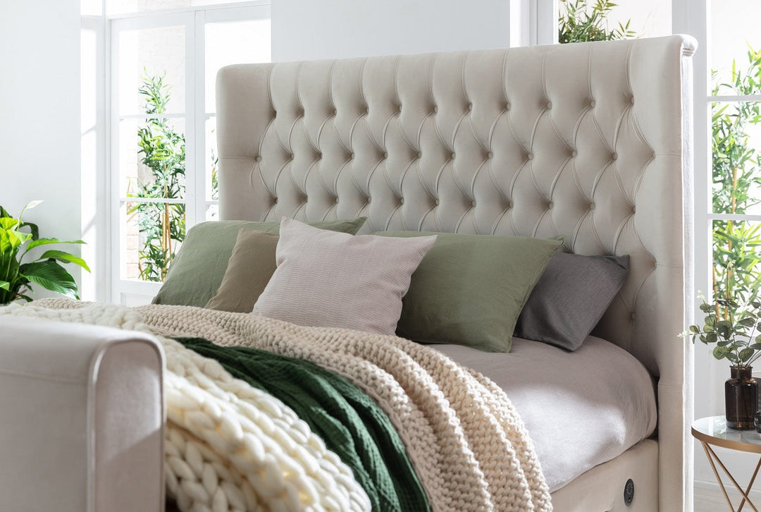 Winchester Cream Velvet Storage TV Bed With Storage & USB Charging