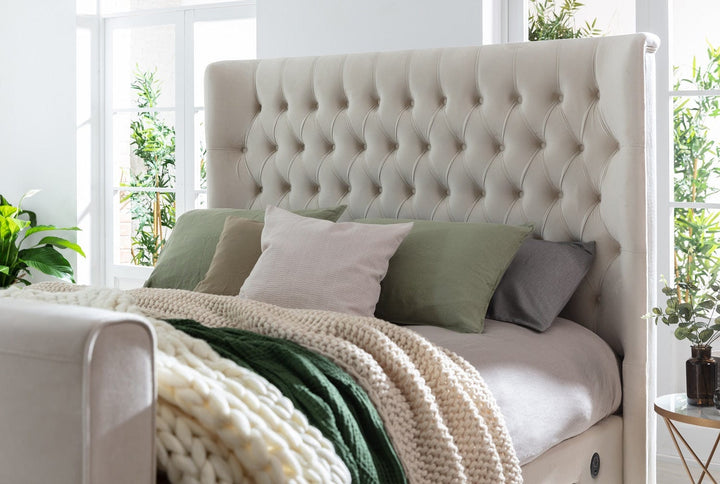 Winchester Cream Velvet Storage TV Bed With Storage & USB Charging
