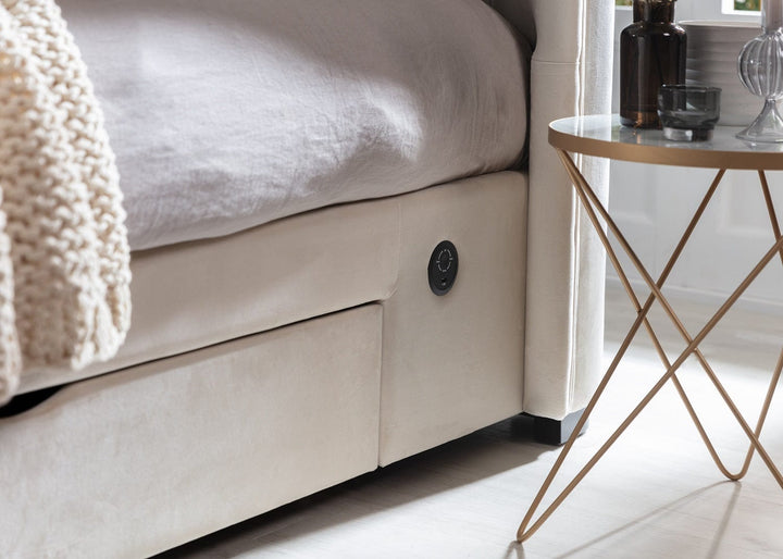 Winchester Cream Velvet Storage TV Bed With Storage & USB Charging