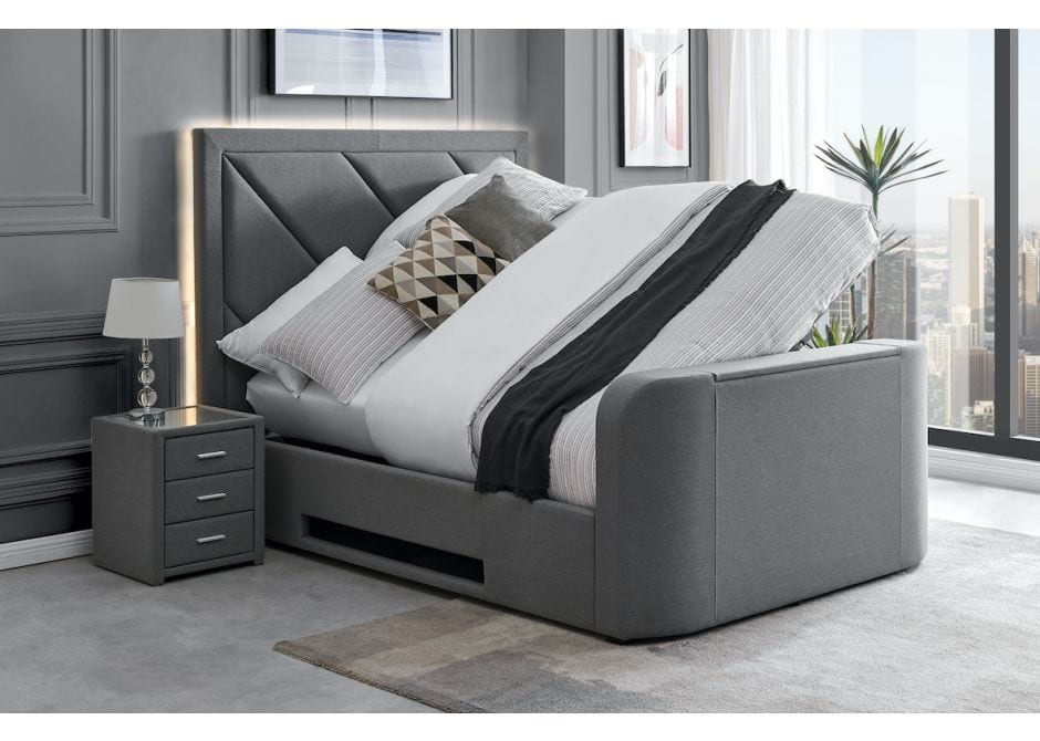 Ex Display Richmond IAudio Otemina Grey Ottoman TV Bed with matching 2Drwr USB Cabinets