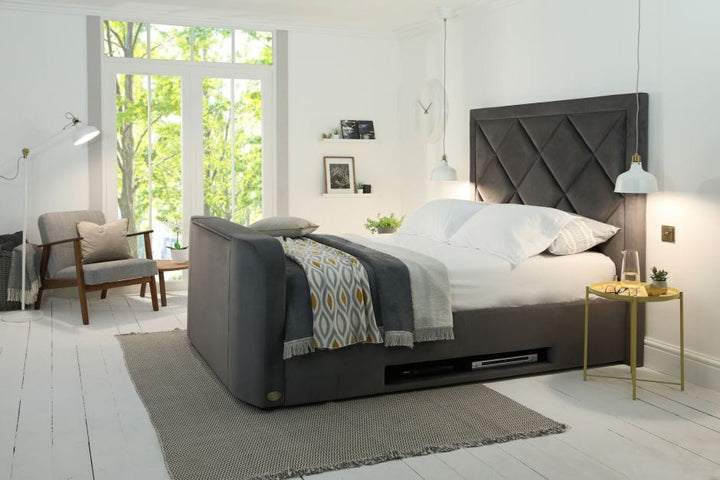 Stanford iAudio Grey Velvet Ottoman TV Bed