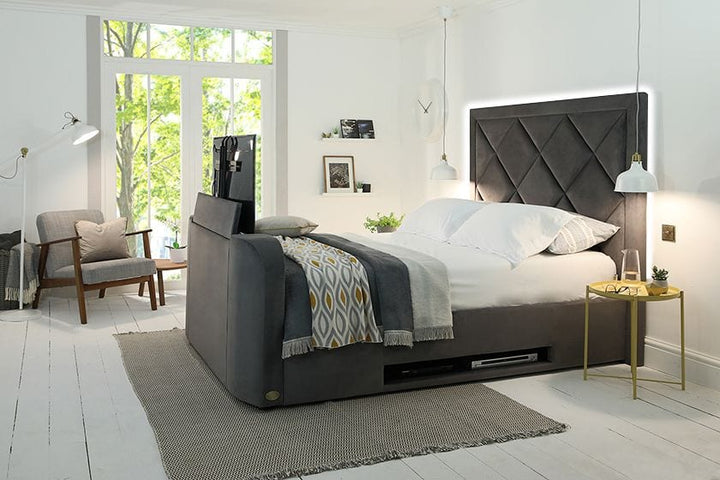 Stanford iAudio Grey Velvet Ottoman TV Bed