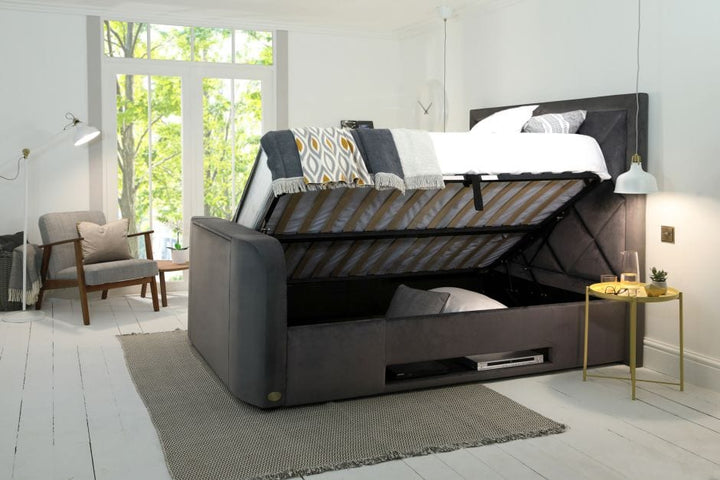 Stanford iAudio Grey Velvet Ottoman TV Bed